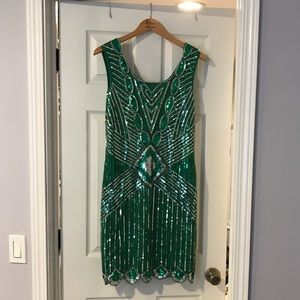 Emerald Green sequined flapper dress size large